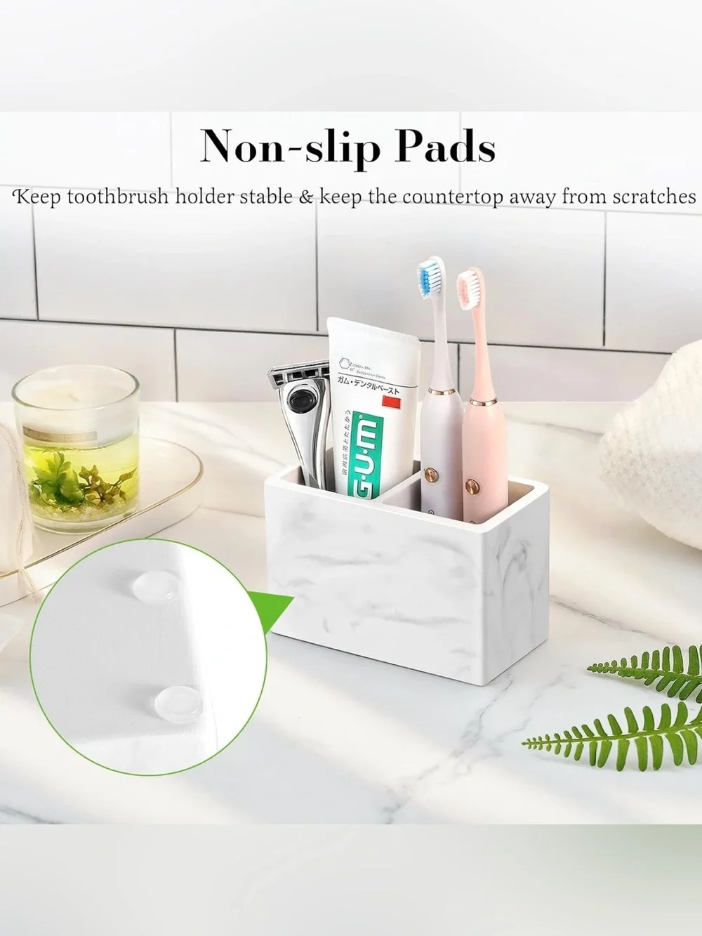 BINO Marble Multi-Purpose 2 Compartment Organizer - Elegant Makeup Brush & Tooth